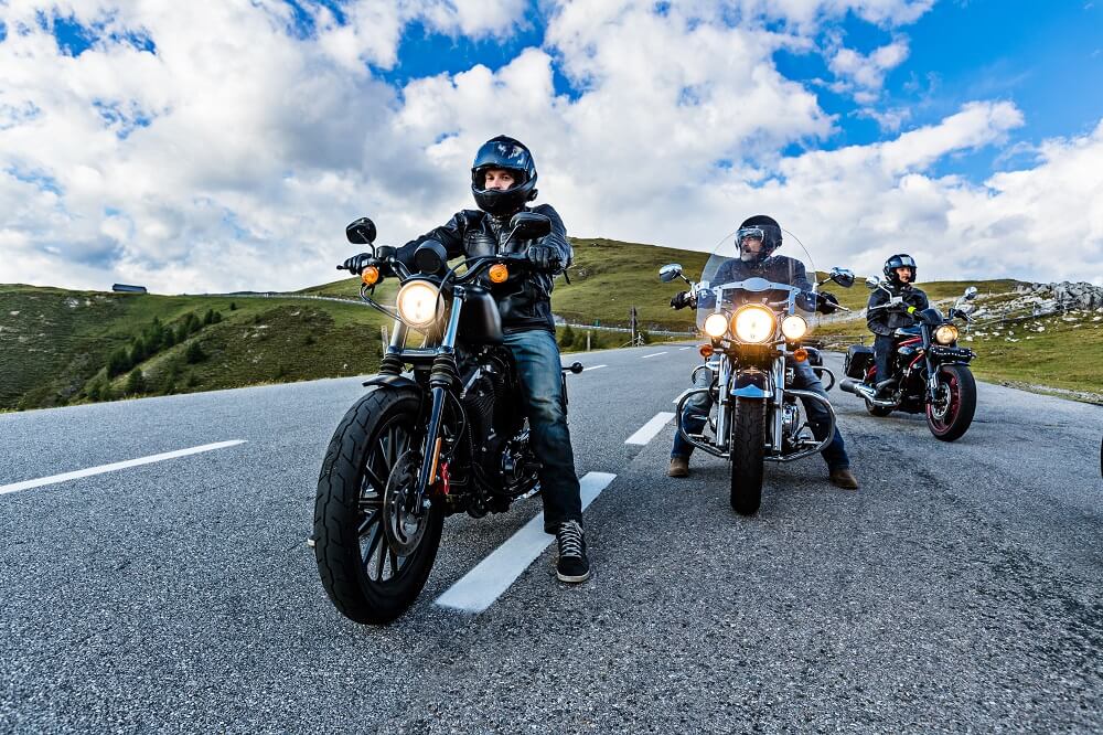 Motorcycle riders on stroll on the countryside.