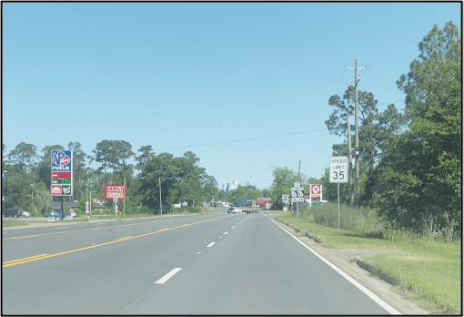 driver's view from over 500 feet down the road