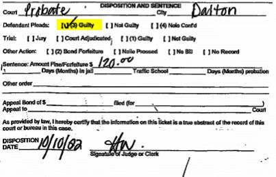 Mr. Oliver’s sentence from his traffic ticket 